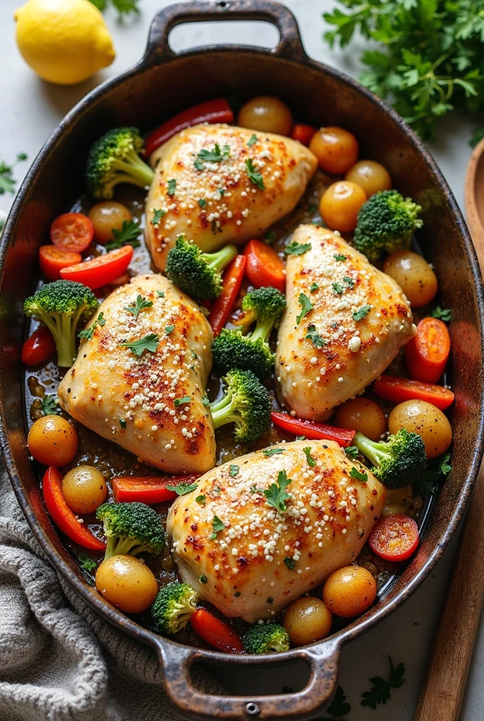 1 Savory One-Pan Lemon Garlic Chicken & Veggies Recipe – A Flavorful Feast