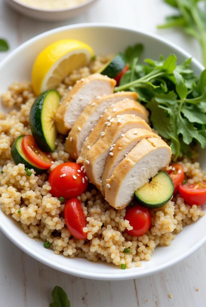 Quinoa Salad with Roasted Veggies and Grilled Chicken
