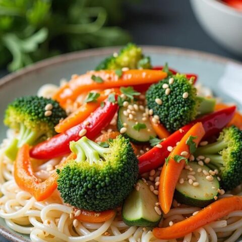 Delicious Gluten-Free Vegetable Stir Fry with Rice Noodles Recipe – A 30-Minute Family Hit
