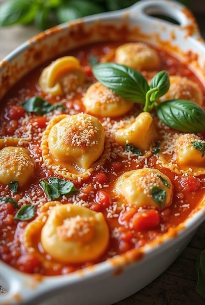 Easy Creamy Tomato Basil Tortellini Bake Recipe – A 45-Minute Family Favorite