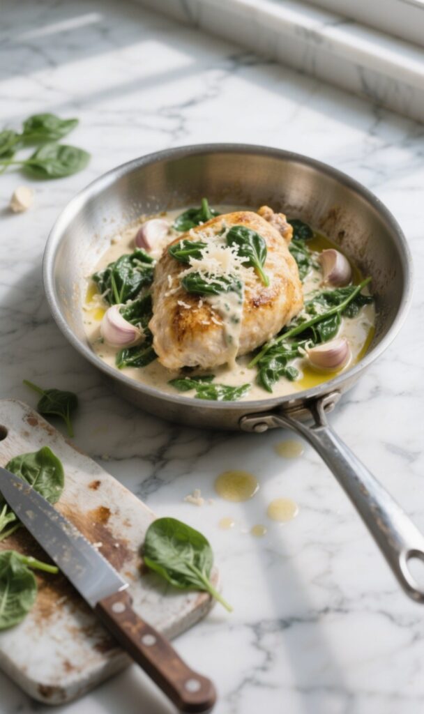garlic chicken with spinach