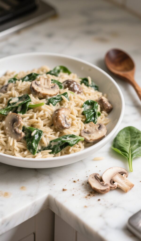 Creamy Mushroom & Spinach Orzo: A Cozy One-Pan Delight