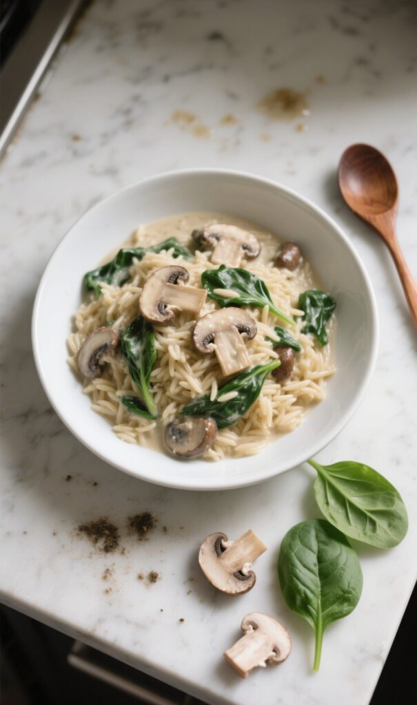 creamy mushroom & spinach orzo