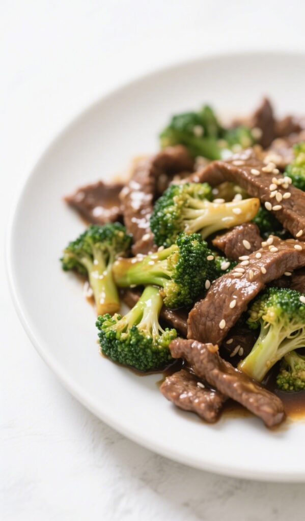 Beef & Broccoli Stir-Fry in Wok with Sauce