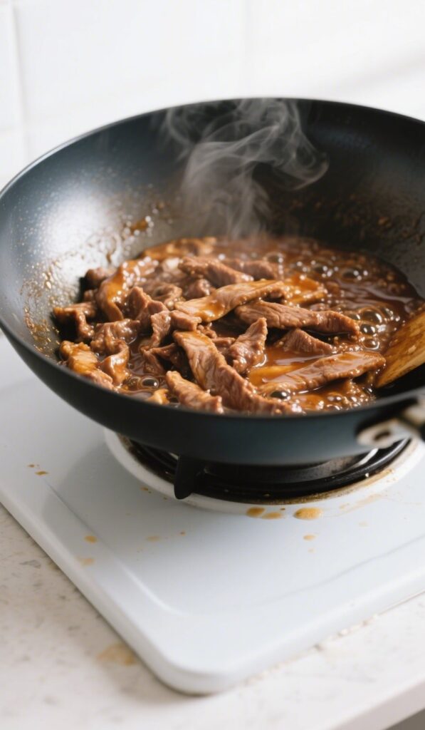 Stir-frying Beef for Broccoli Stir-Fry