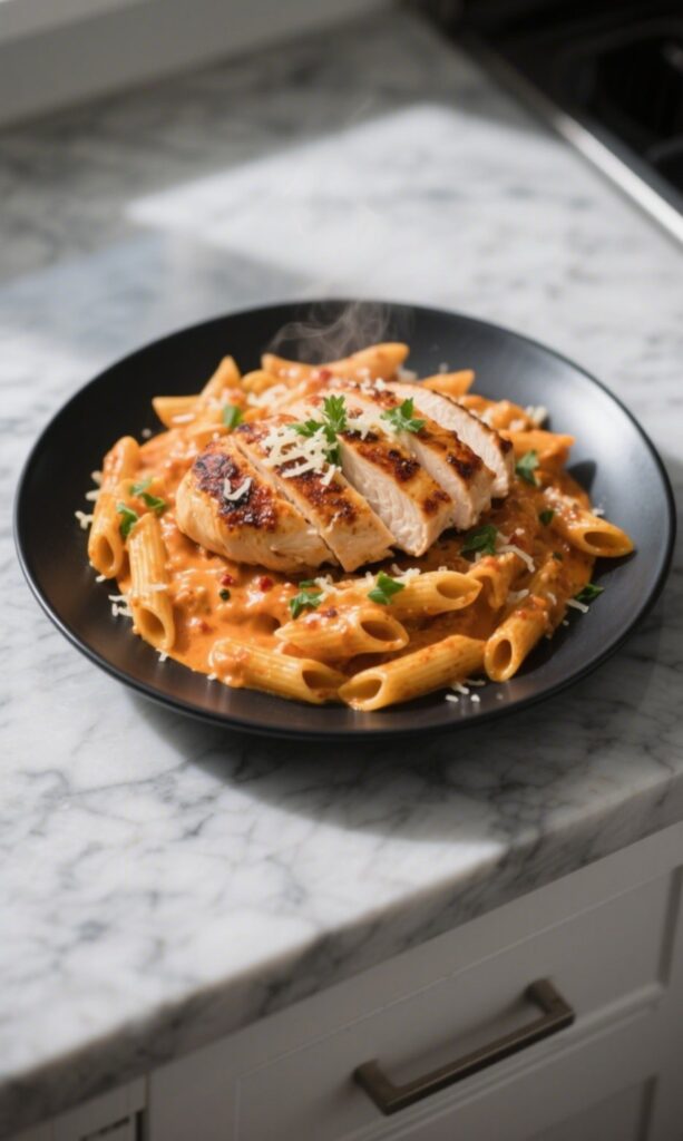 Creamy Cajun chicken pasta served