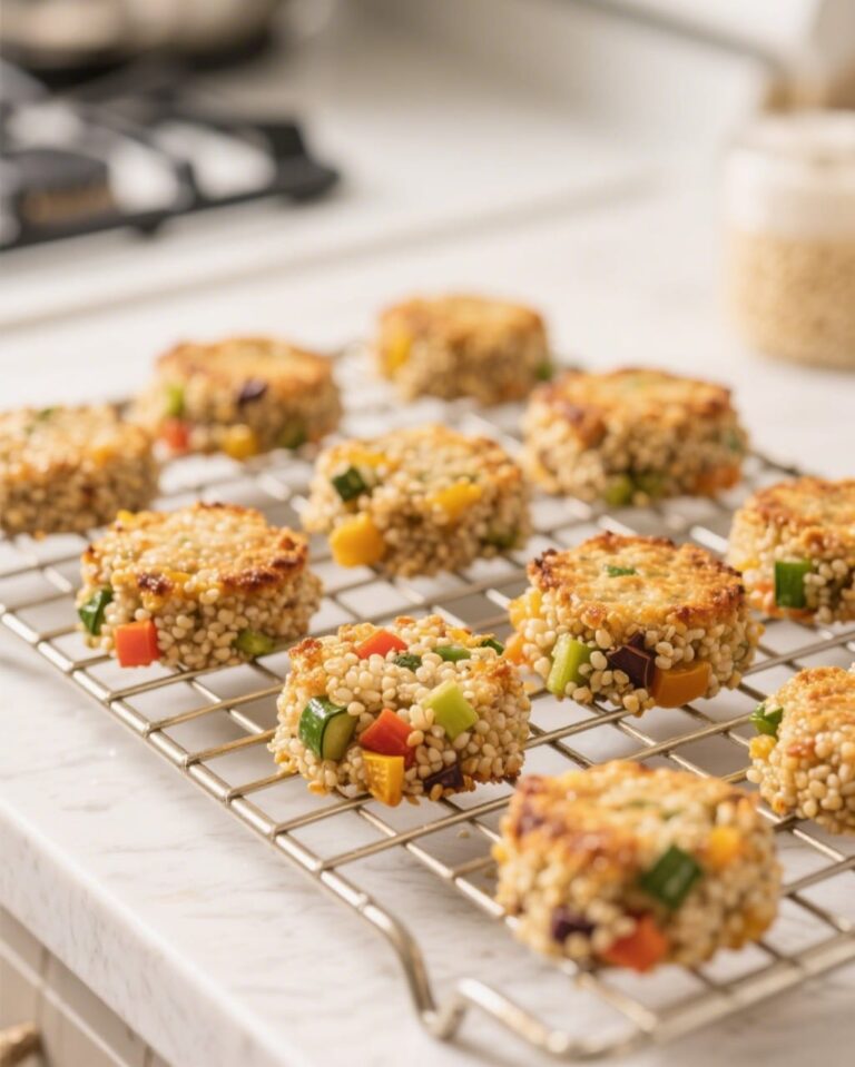 Baked veggie quinoa bites cooling on wire rack
