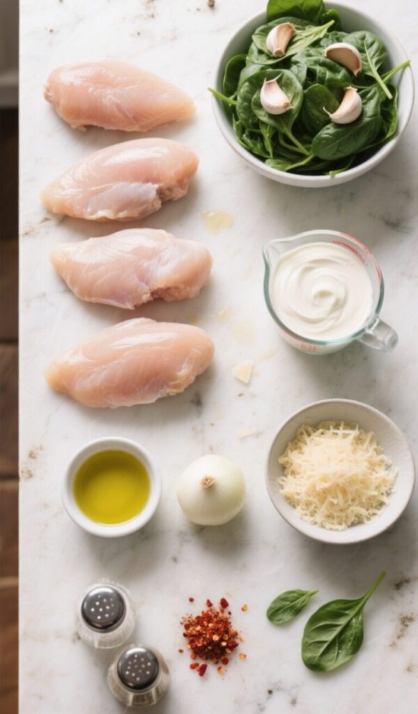 Ingredients for garlic chicken with spinach recipe