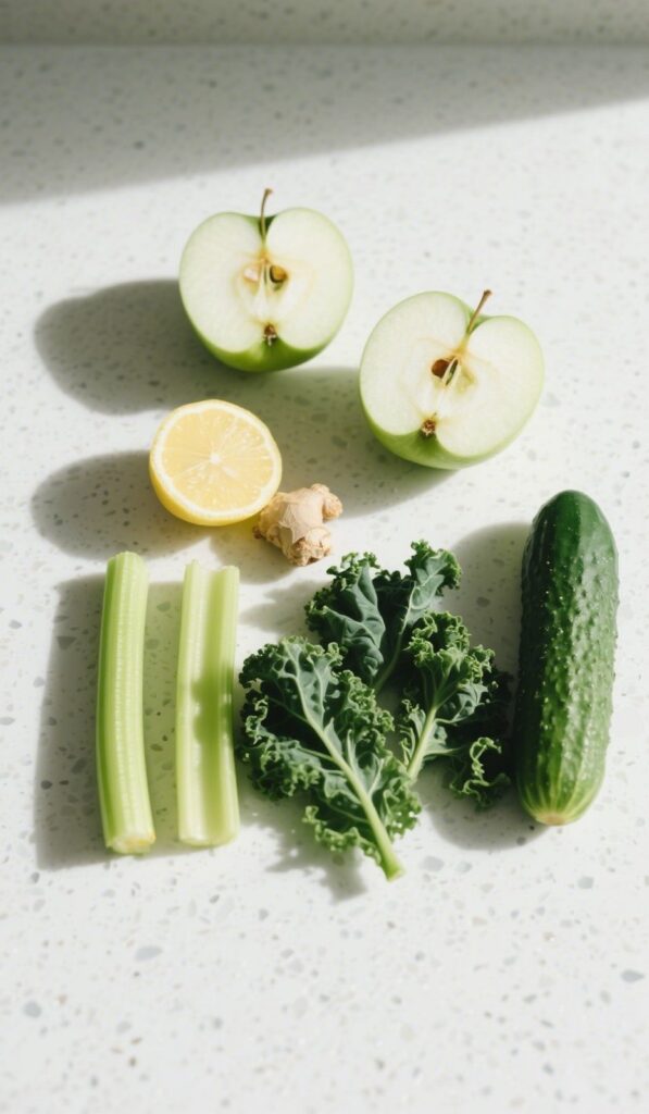 green juice ingredients celery cucumber kale apples