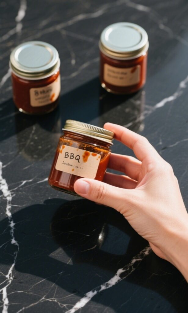Homemade BBQ Sauce Stored in Glass Jars
