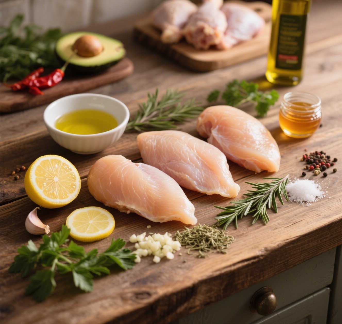 image of the raw ingredients for Lemon Garlic Herb Chicken.....jpeg