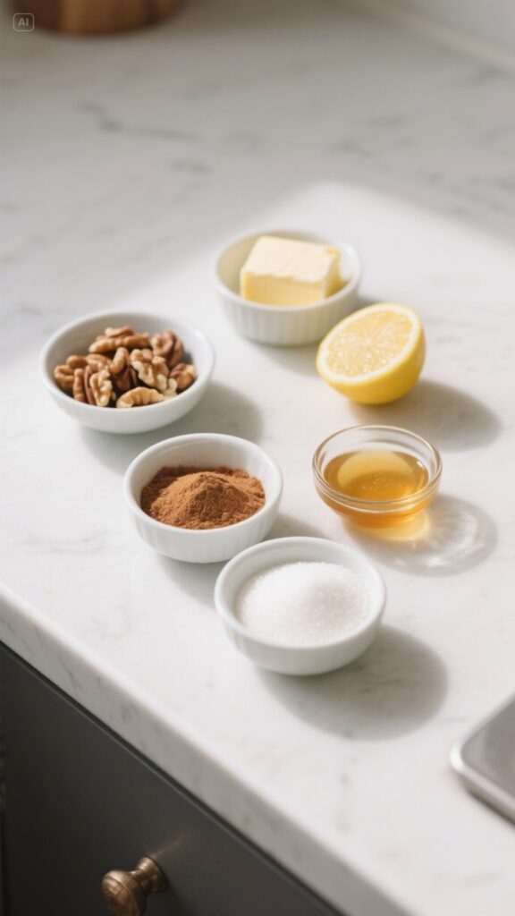 flat lay of ingredients for homemade baklava cups