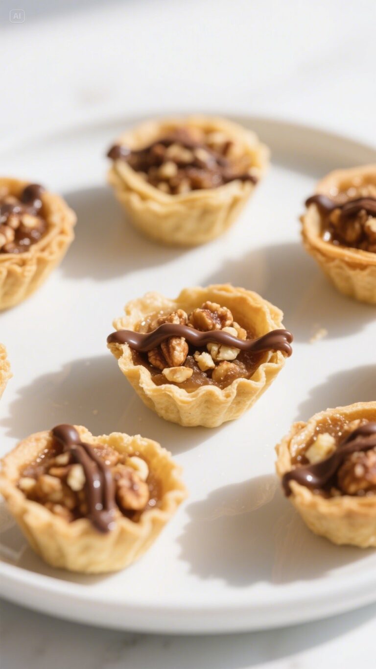 Mini Baklava Cups on wooden tray with honey drizzle