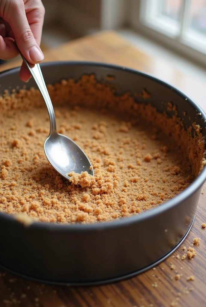 Preparing graham cracker crust for no-bake cheesecake