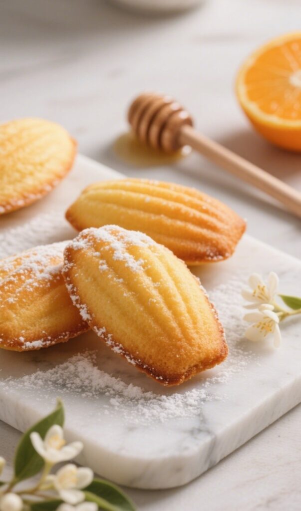 Orange Blossom Honey Madeleines fresh baked