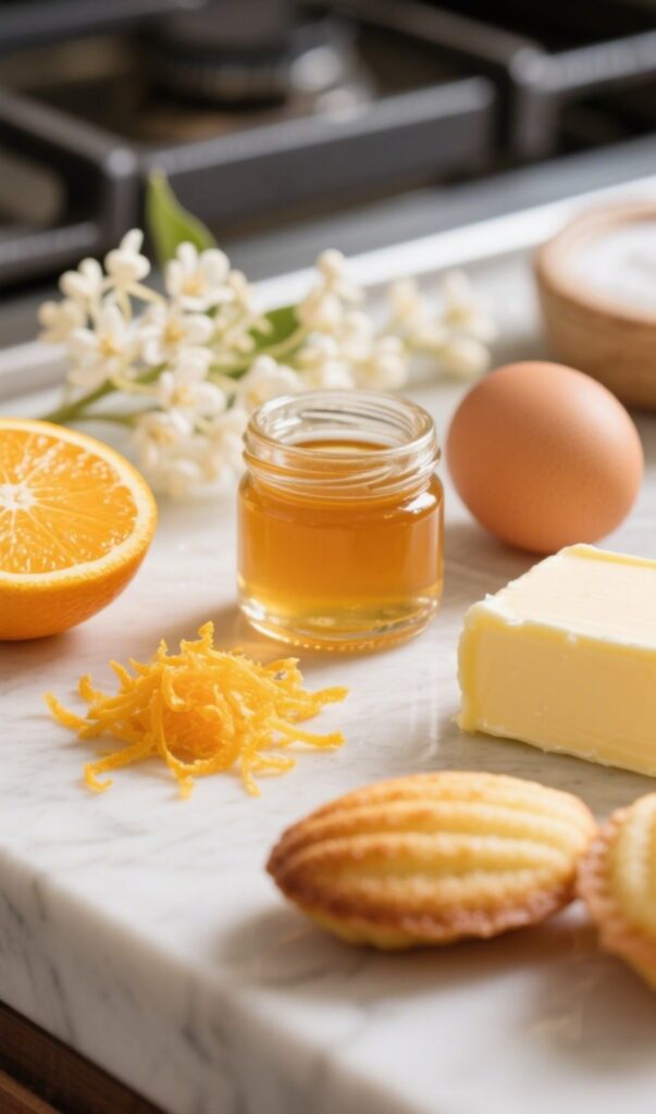 Ingredients for Orange Blossom Honey Madeleines