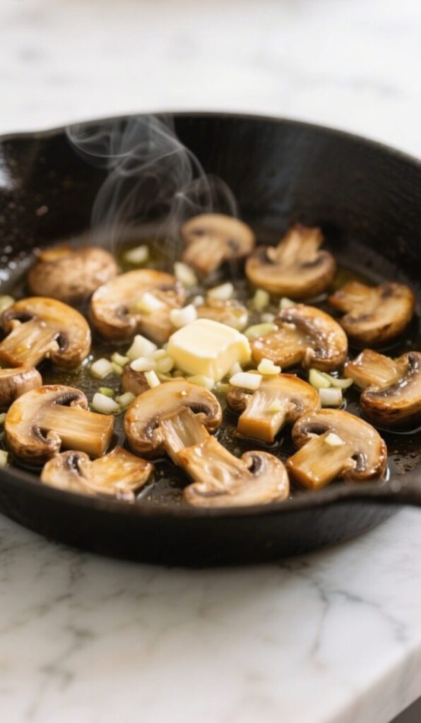 Hand holding a bowl of Creamy Mushroom and Spinach Orzo