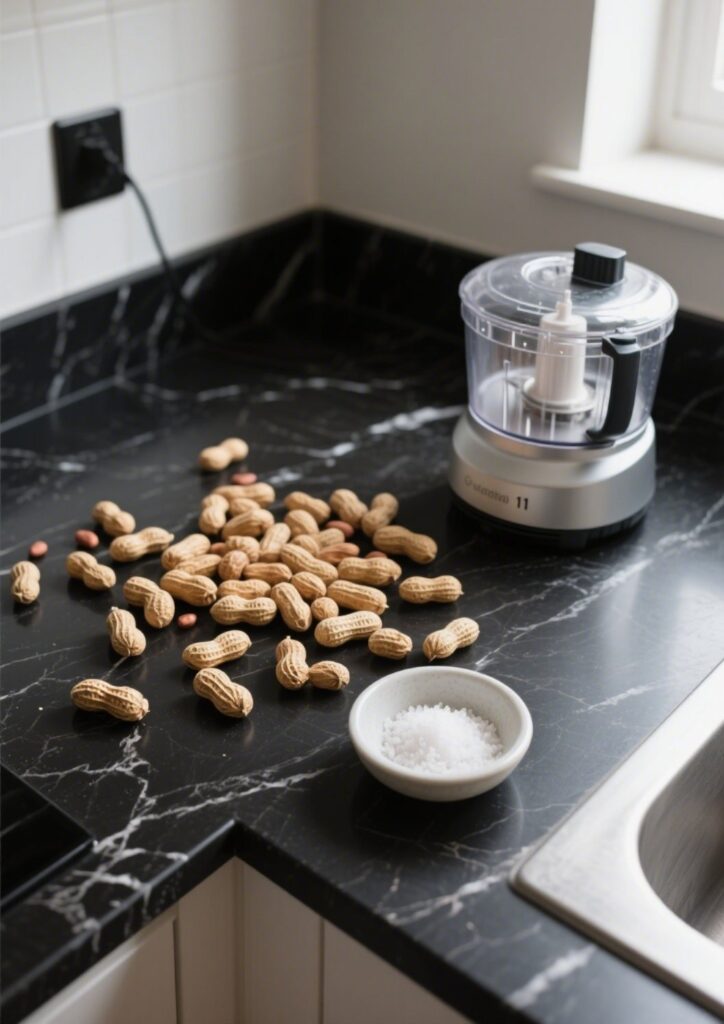 Dry Roasted Peanuts and Kitchen Tools on Marble
