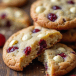 White chocolate chip cranberry cookies on cooling rack