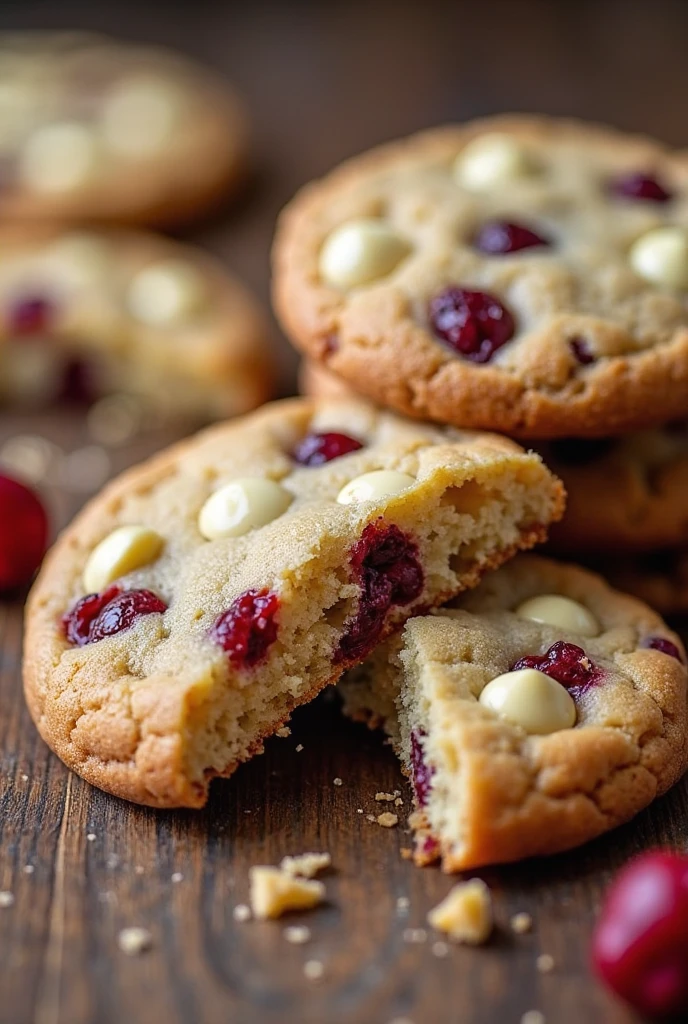 White chocolate chip cranberry cookies on cooling rack