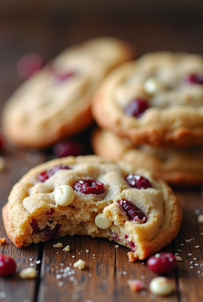 White chocolate chip cranberry cookies on cooling rack