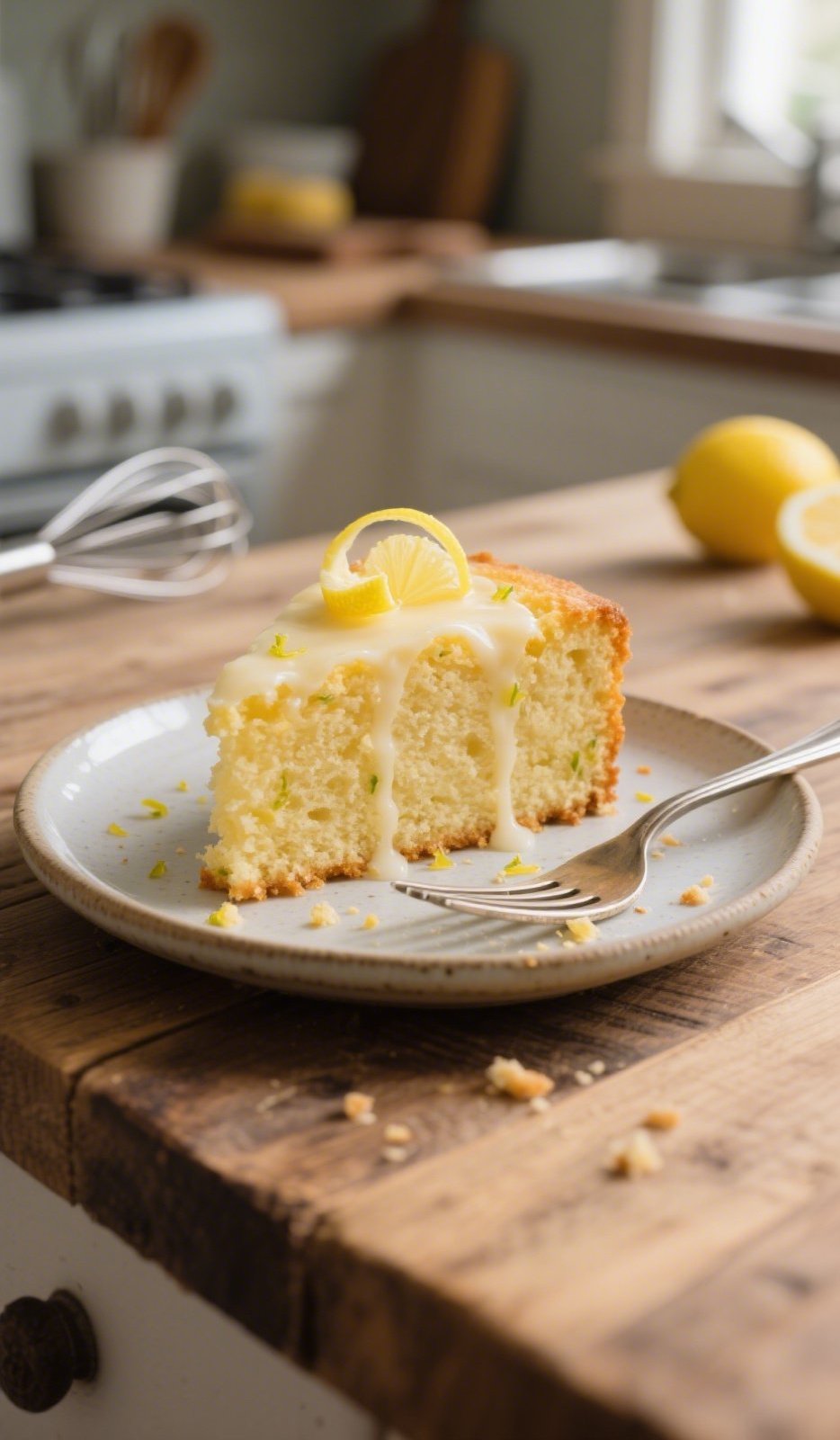 fresh zesty lemon cake recipe sliced with lemon glaze