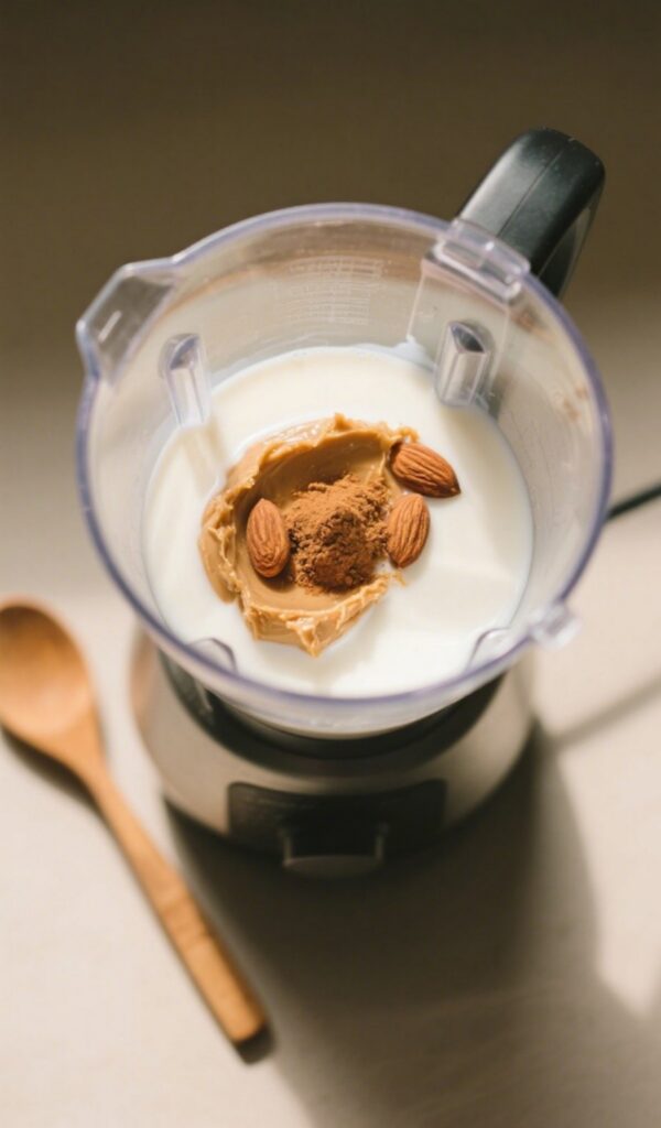 Blending almond milk and almond butter for chia pudding