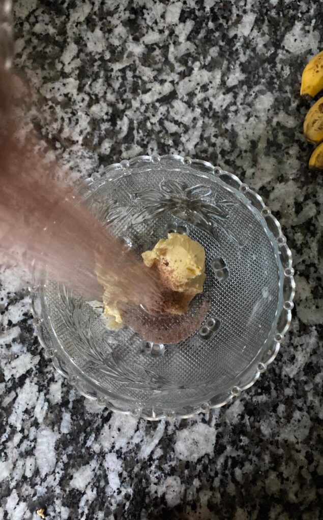 Butter and sugar being creamed for banana bread batter