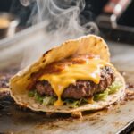 Smash Burger Taco sizzling on griddle
