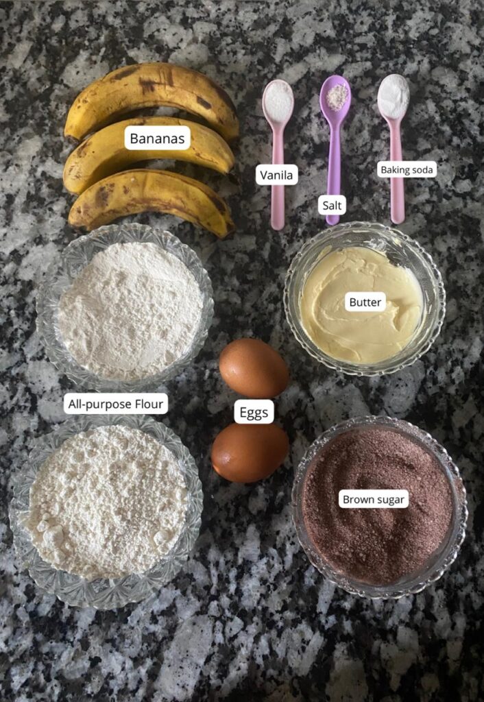 Ingredients to make a healthy banana bread