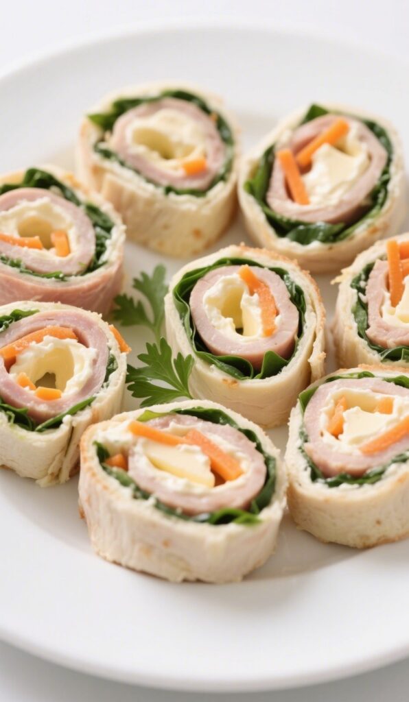 Freshly sliced turkey and cheese roll on a plate