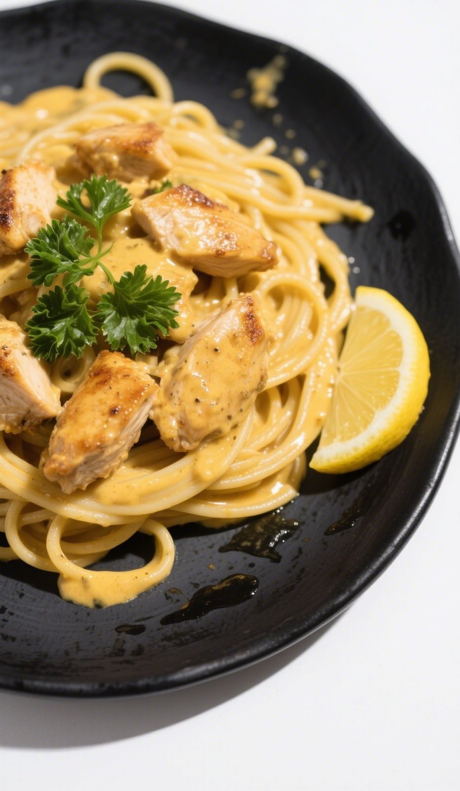 Cowboy Butter Chicken Linguine served with lemon and parsley
