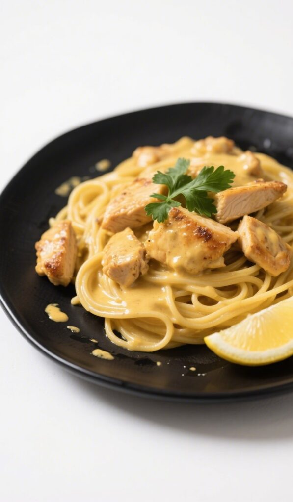 Cowboy Butter Chicken Linguine served with lemon and parsley