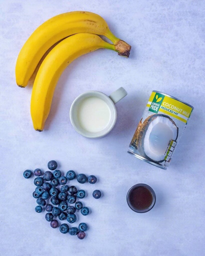 Ingredients for blueberry coconut smoothie