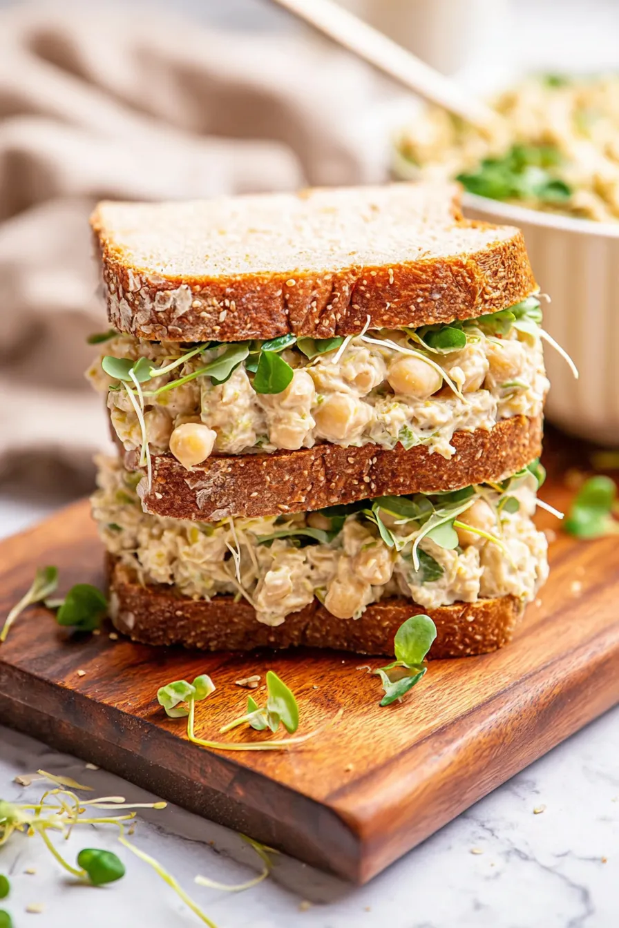 Chickpea Salad Sandwich Served with Fresh Greens