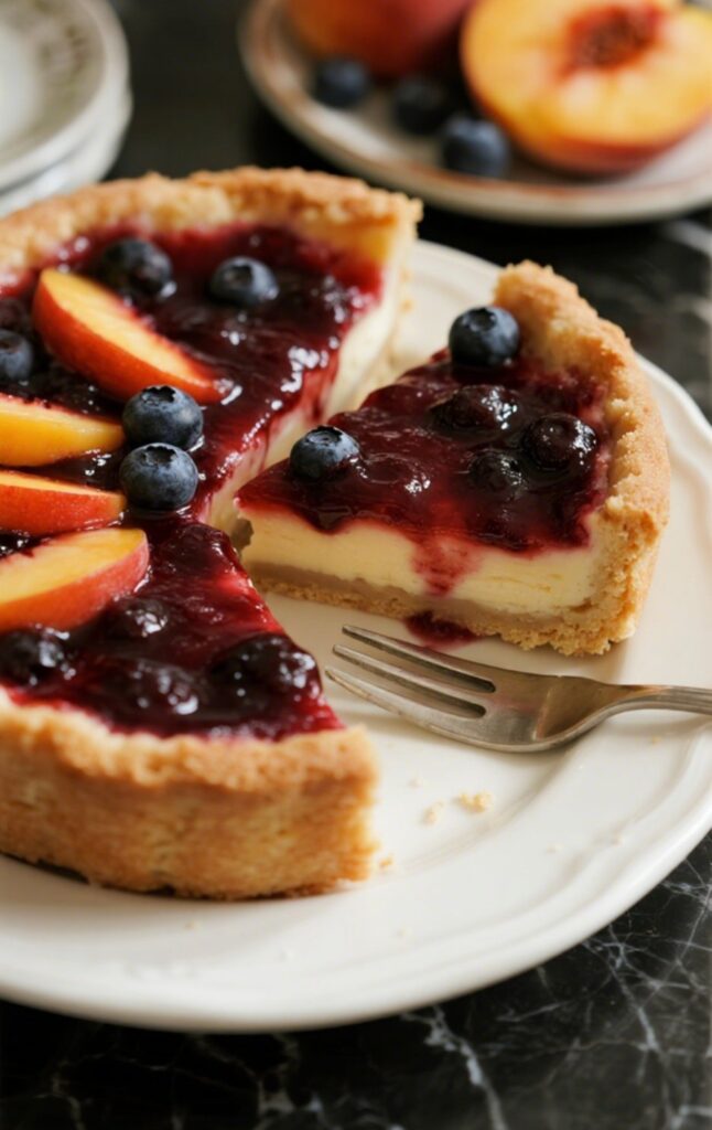 final blueberry peach cheesecake