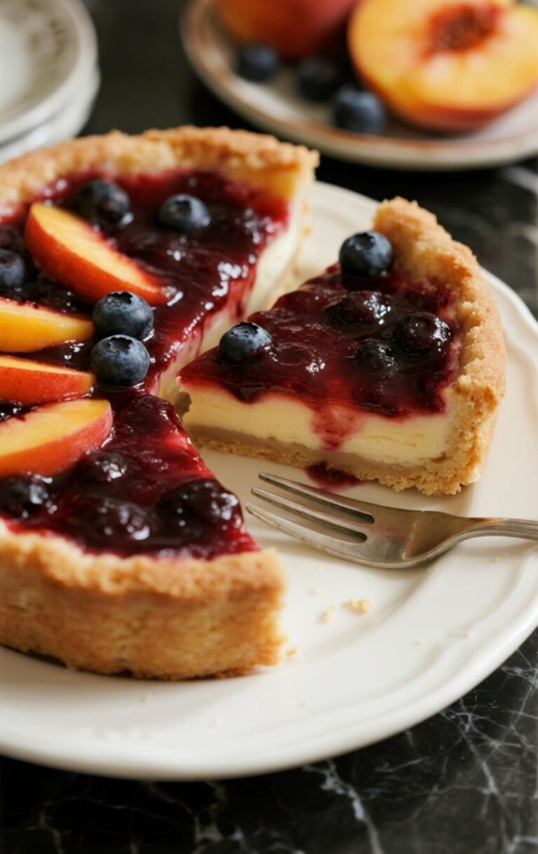 final blueberry peach cheesecake