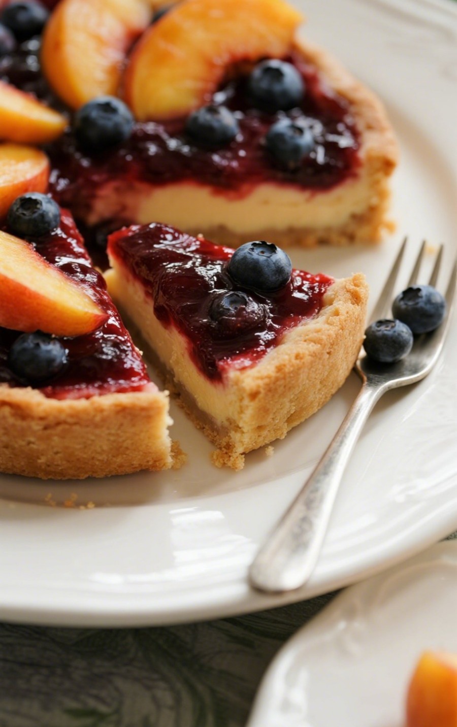 final blueberry peach cheesecake