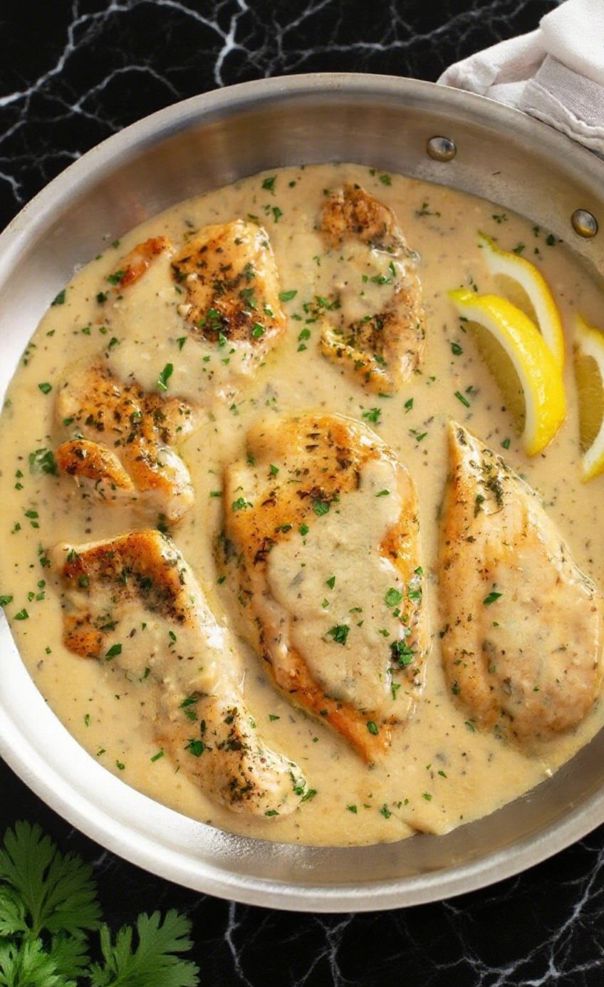 Garlic Parmesan Chicken served with mashed potatoes and roasted vegetables