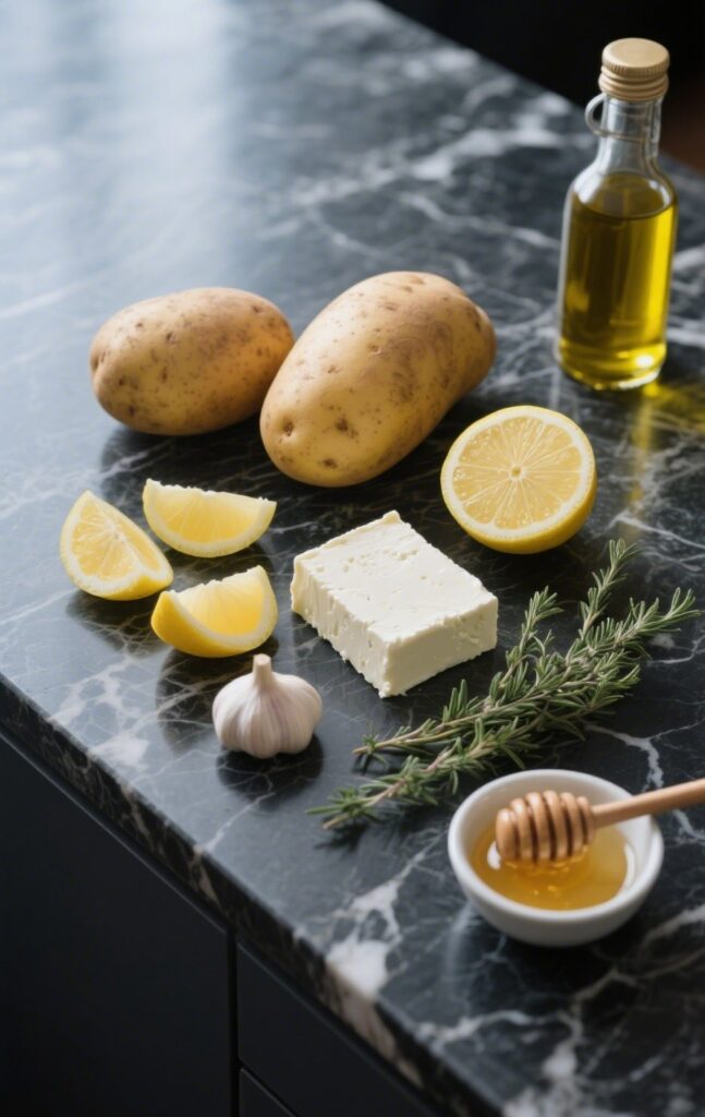 Ingredients for Roasted Potatoes with Baked Feta and Garlic