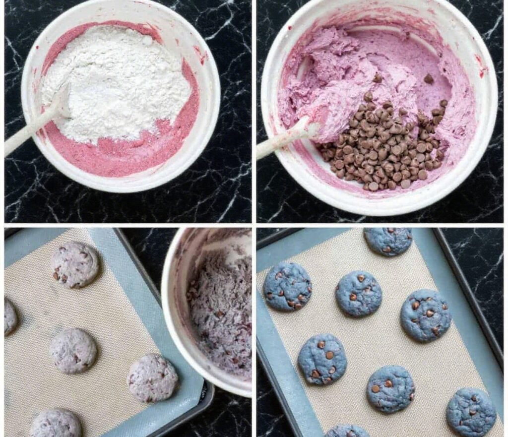 Creaming butter, sugar, and blackberry puree for cookie dough