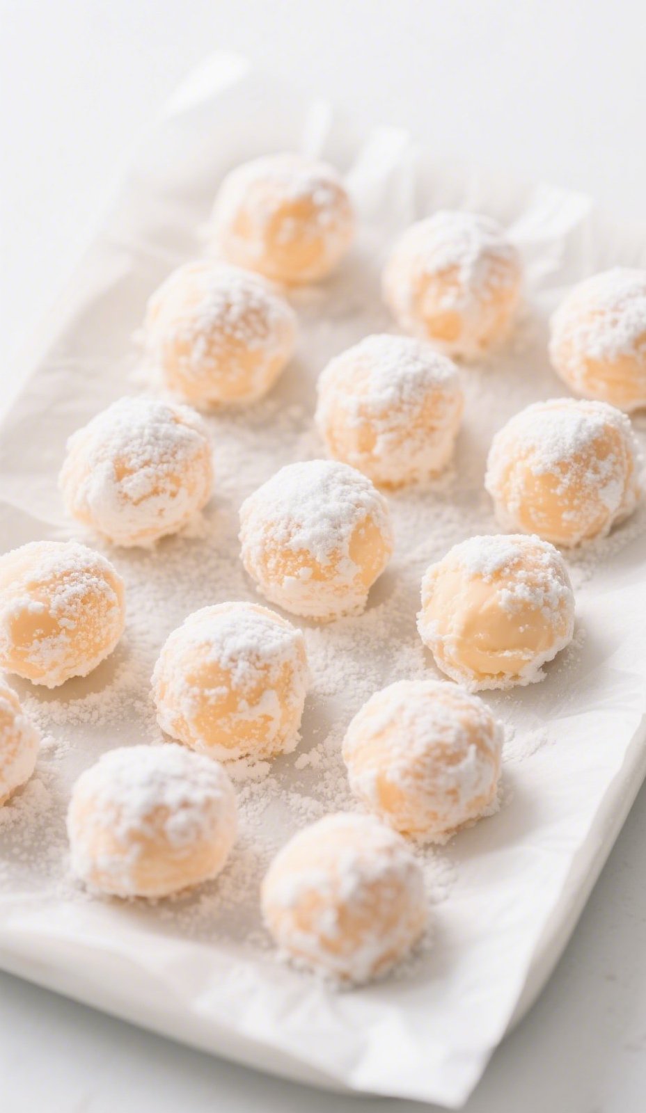 Orange Creamsicle Truffles stacked on a white marble plate