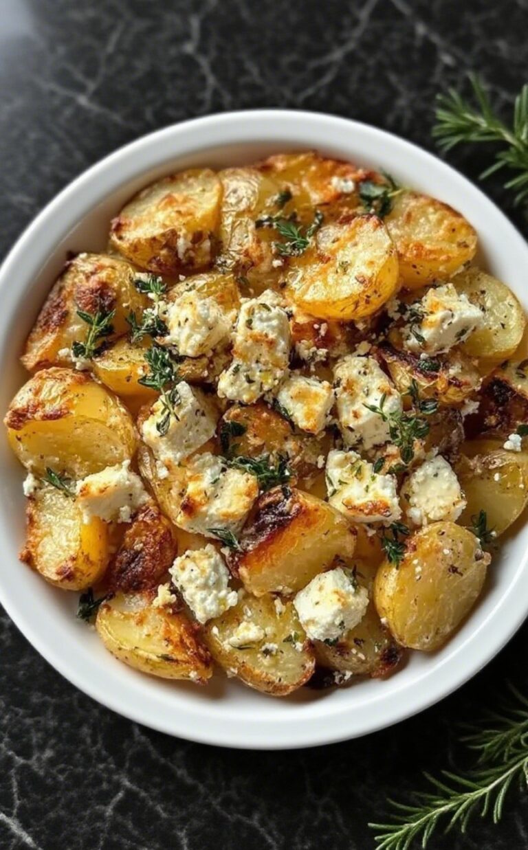 Roasted Potatoes with Baked Feta and Garlic