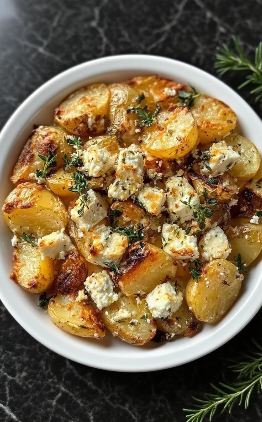 Roasted Potatoes with Baked Feta and Garlic
