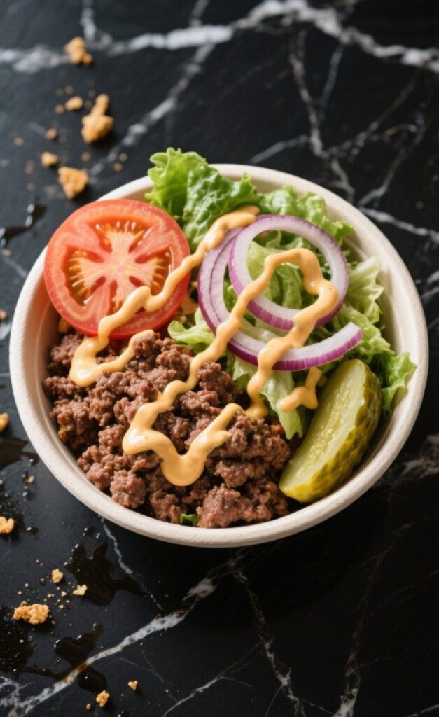 Whole30 Burger Bowls with cheese and special sauce