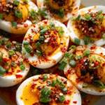 Spicy Chili Garlic Deviled Eggs