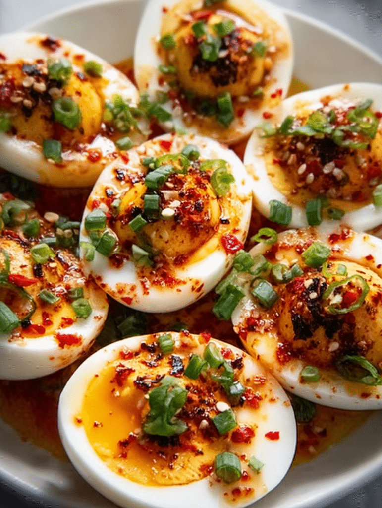 Spicy Chili Garlic Deviled Eggs