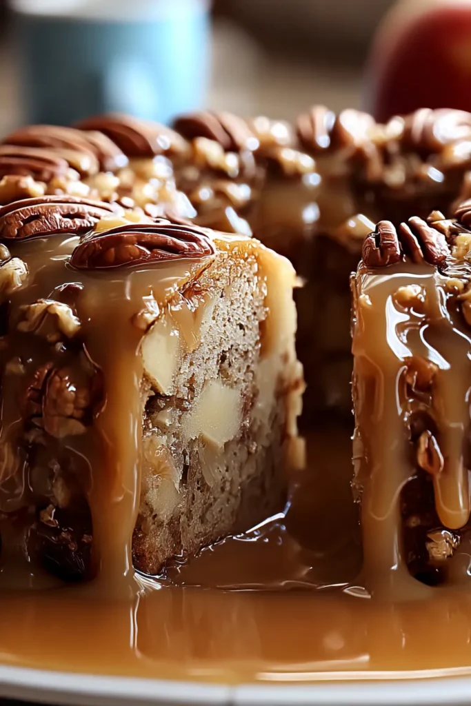 Delicious Apple Pecan Cake With Caramel Glaze