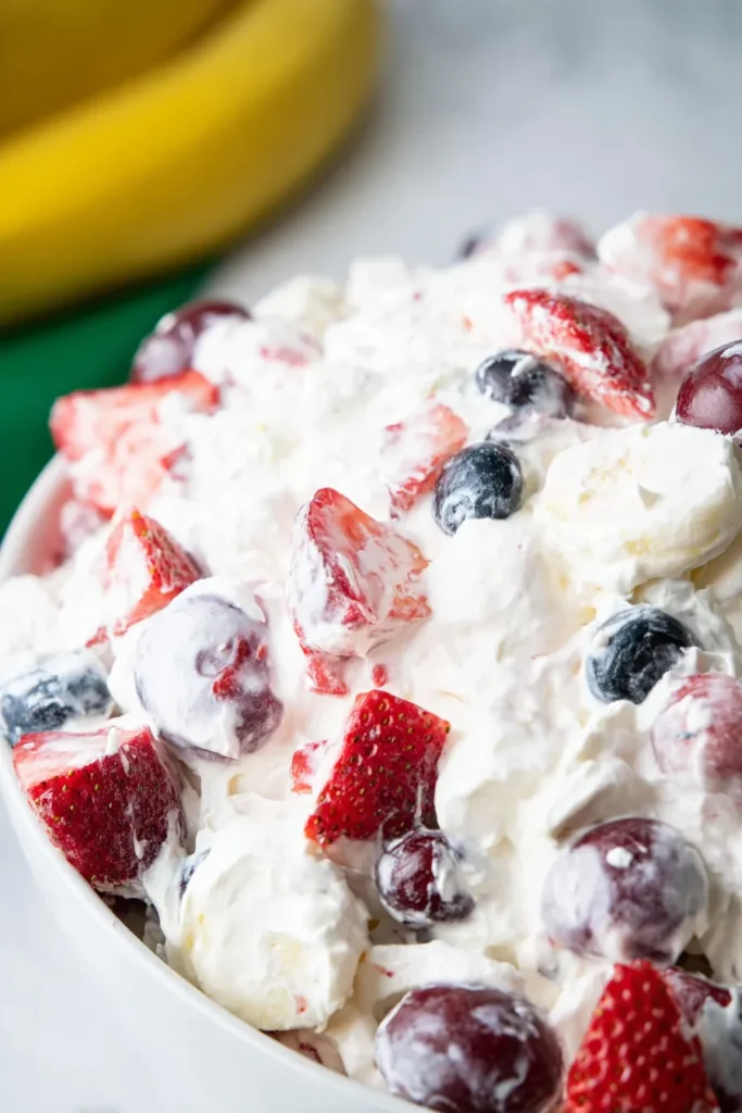 Colorful Cheesecake Fruit Salad in a Bowl
