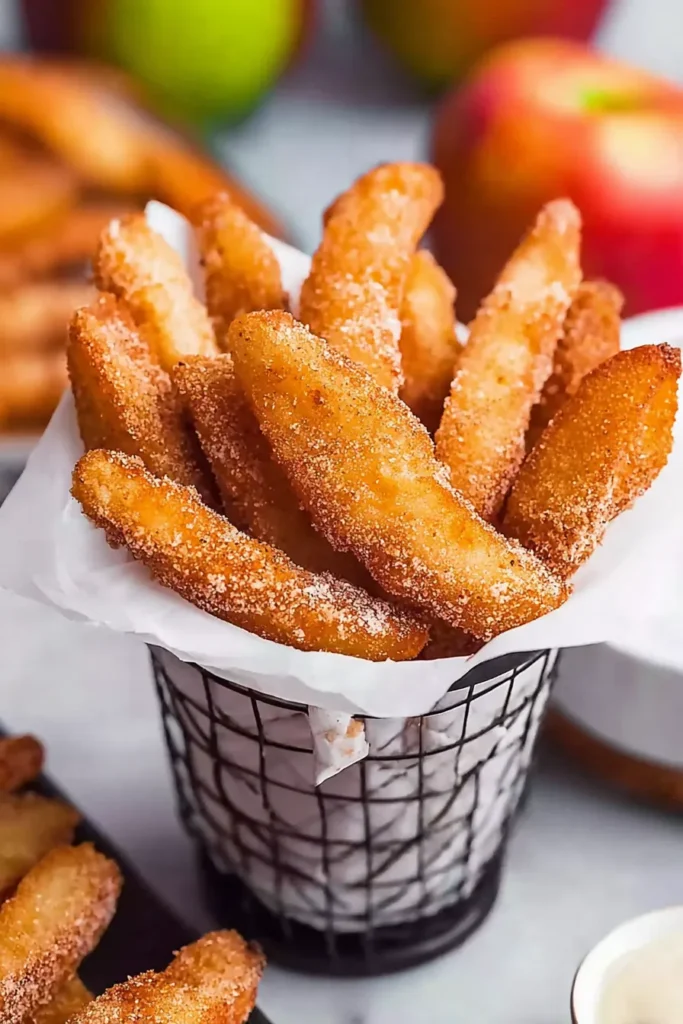 Crispy Air Fryer Apple Fries on a Plate